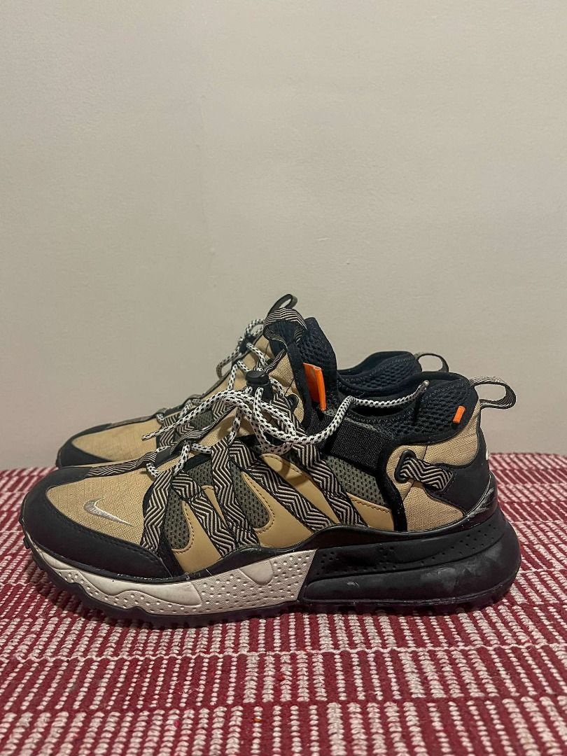 Nike Air Max 270 Bowfin Black & Desert (Category: Dress Shoes) located in General Trias. Submitted by tweakyohead (Listing ID 1329923717, Image 2). Description: Package Includes: Original Nike Air Max 270 Bowfin in Black & Desert, size 10 Condition: Original Pre-owned Requires repairs (see picture) Need Air Repump Sole needs reglueing Reason for Selling: Decluttering Note: Additional shipping costs apply (via Grab, Lalamove, J&T, JRS, or LBC)..
