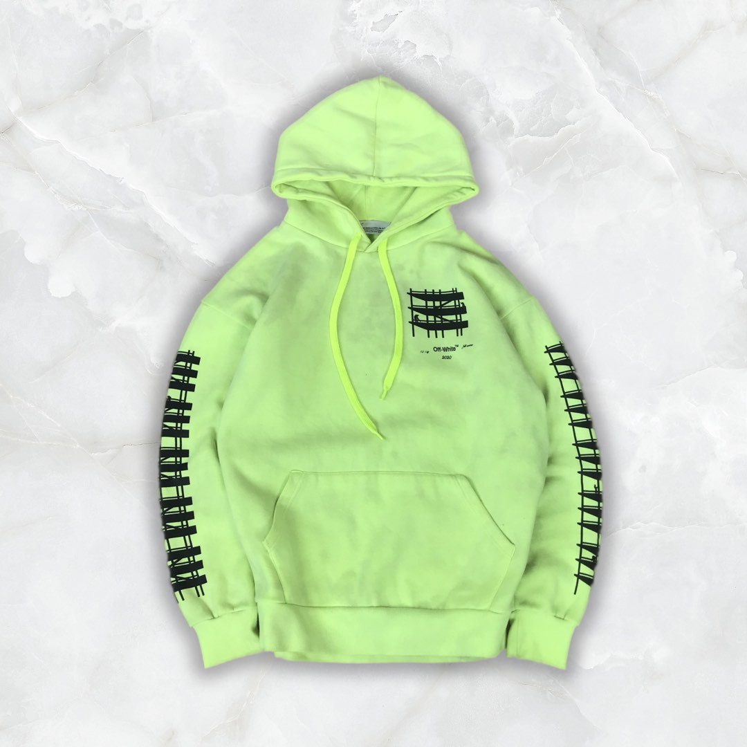 Off White Hoodie Lime Green Fesyen Pria Pakaian Atasan di Carousell