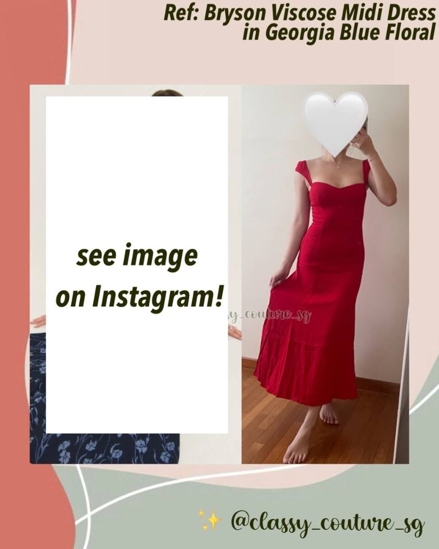 Reformation Bryson Viscose Midi Dress in Cherry Georgia Blue