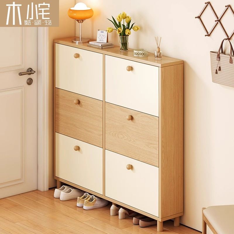 Shoe cabinet, new solid wood ultra-thin tipping cabinet at home