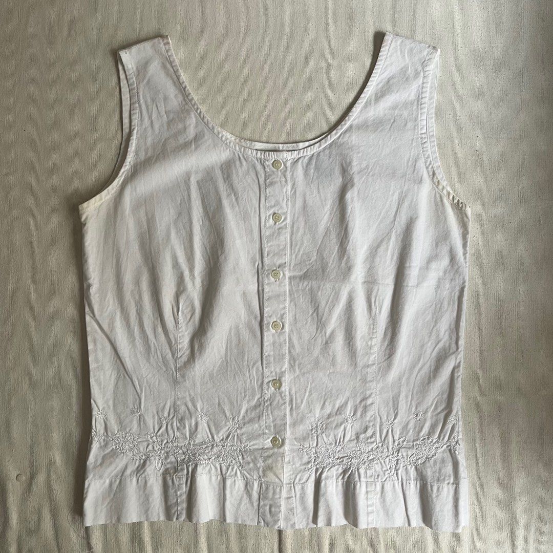 Vintage faded glory embroidered button down tank top Women s Fashion Tops Sleeveless on Carousell