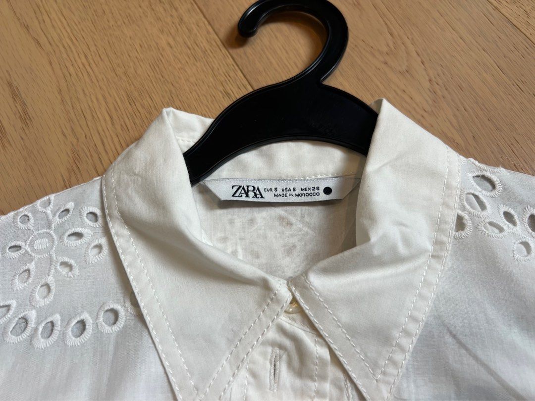 White embroidered long shirt midi dress zara size S, Women's Fashion,  Dresses & Sets, Dresses on Carousell