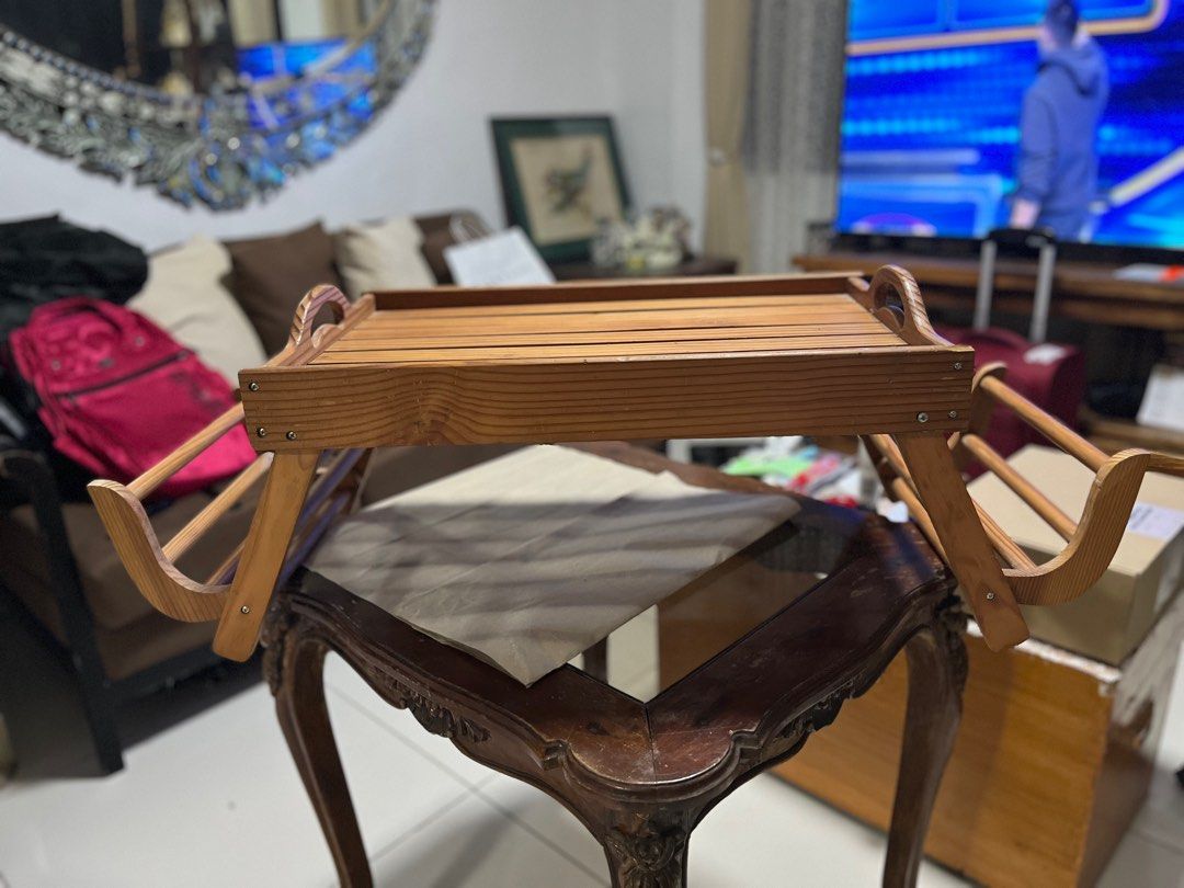 Wooden Bed Breakfast Table (Category: Tables & Sets) located in Las Pinas. Submitted by milkydeclutter (Listing ID 1329924605, Image 2). Description: Made from hard wood Excellent quality as in matibay Bought from the mall RFS: not being used Shipping fee to be shouldered by the buyer. Location: Las Piñas City.