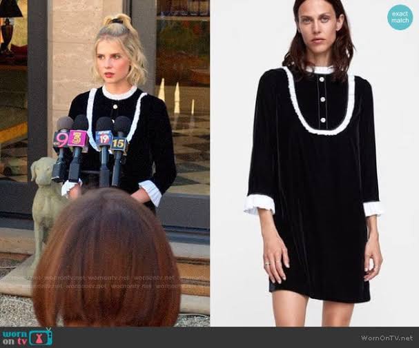 Zara Contrast Velvet Dress Size L Wednesday Addams Halloween Party Zara Black Dress Women s Fashion Dresses Sets Dresses on Carousell