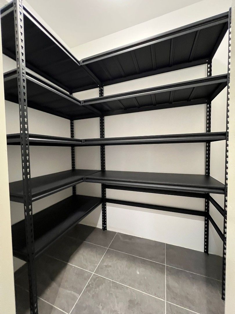 Boltless rack (Category: Shelves, Cabinets & Racks) located in Singapore. Submitted by shn_pte_ltd (Listing ID 1333946331, Image 1). Description: L shape without centre pole with delivery and installation. L100cmx W50cmx H200cm x 5 tiers L80cmx W40cmx H200cm x 5 tiers For any other size combination price, please text me. Speedy delivery within 1-3 working days Don't miss this awesome deal!! Local + Ready stocks!! Finding a rack that is versatile,
