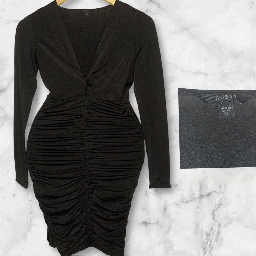 Guess Black Ruched long sleeves dress Women s Fashion Dresses Sets Dresses on Carousell