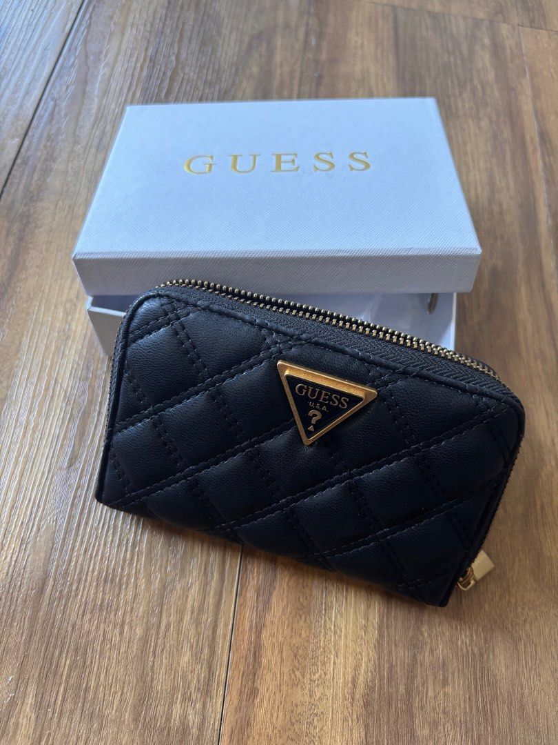 Original GUESS Quilted Black Leather Wallet with Original Packaging Price negotiable Women s Fashion Bags Wallets Wallets Card holders on Carousell