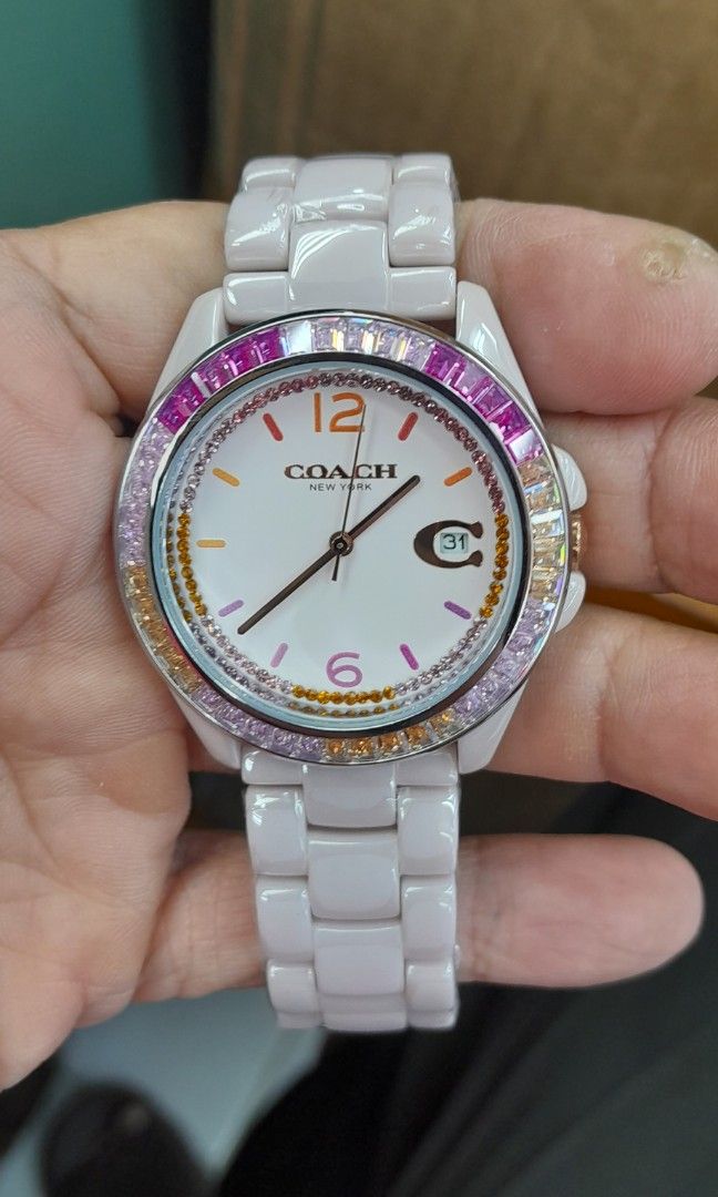 Jam tangan wanita Coach keramik pink gelap