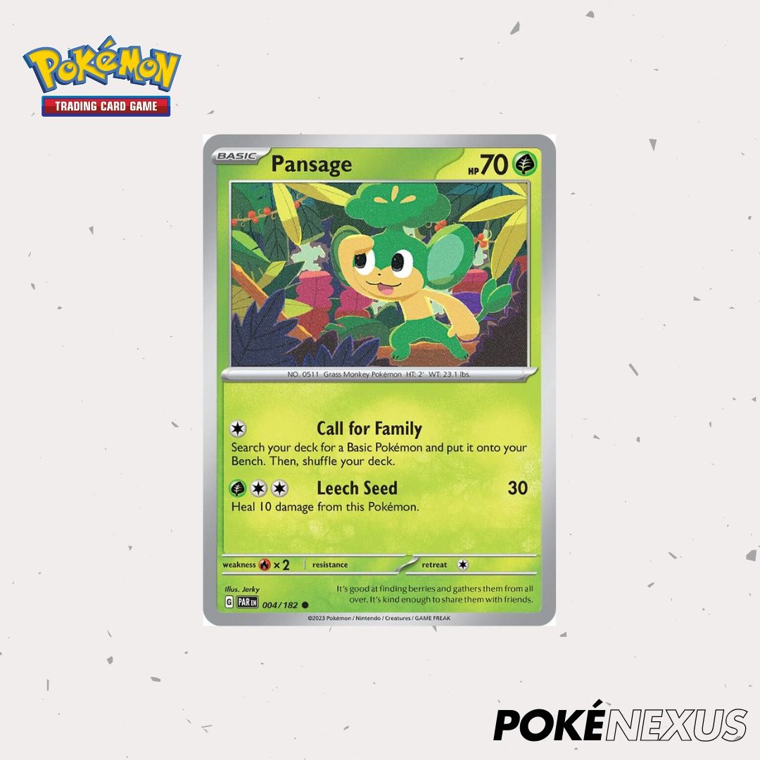 Pokemon Scarlet & Violet - Paradox Rift - Pansage - 004/182 - Common,  Hobbies & Toys, Toys & Games on Carousell