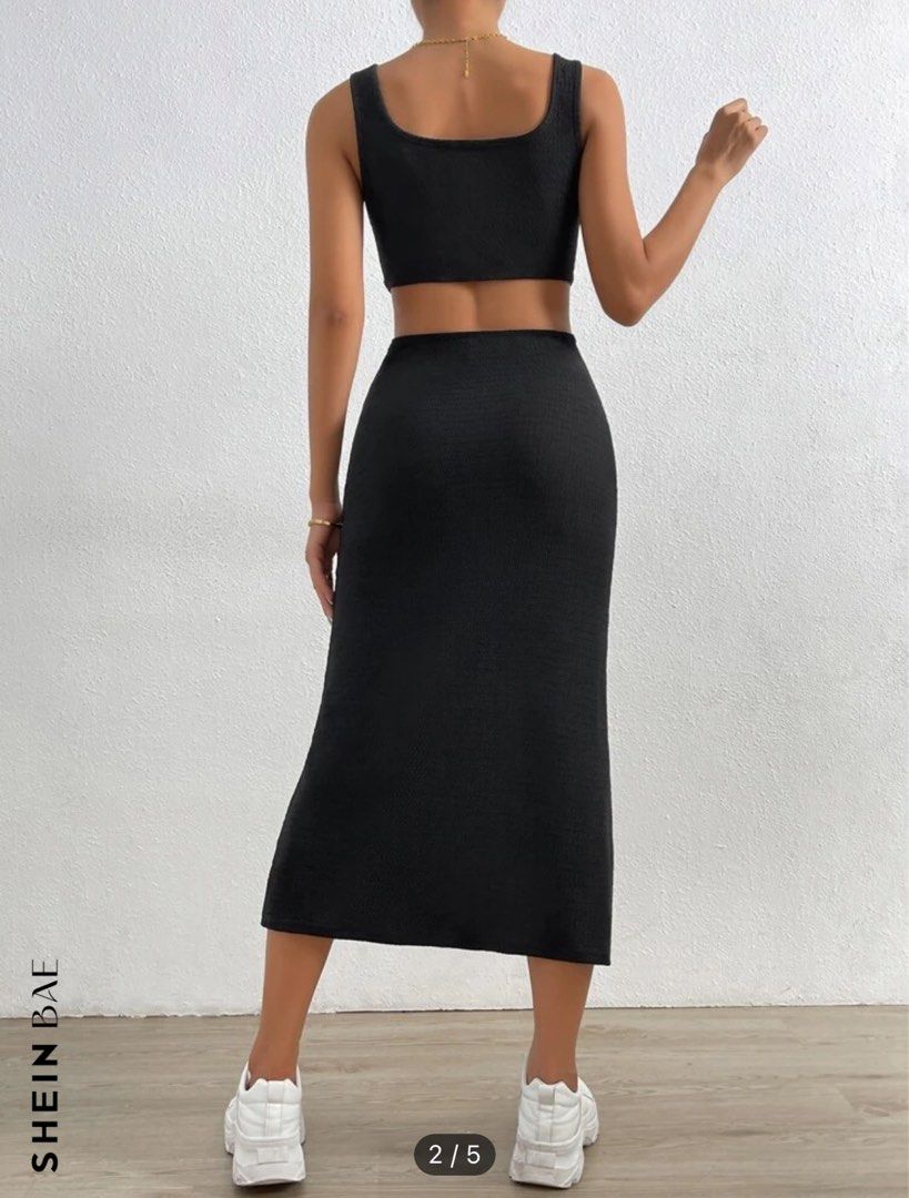 shein bae cut out one shoulder slit thigh dress SHEIN BAE Cut Out One Shoulder Slit Thigh Dress
