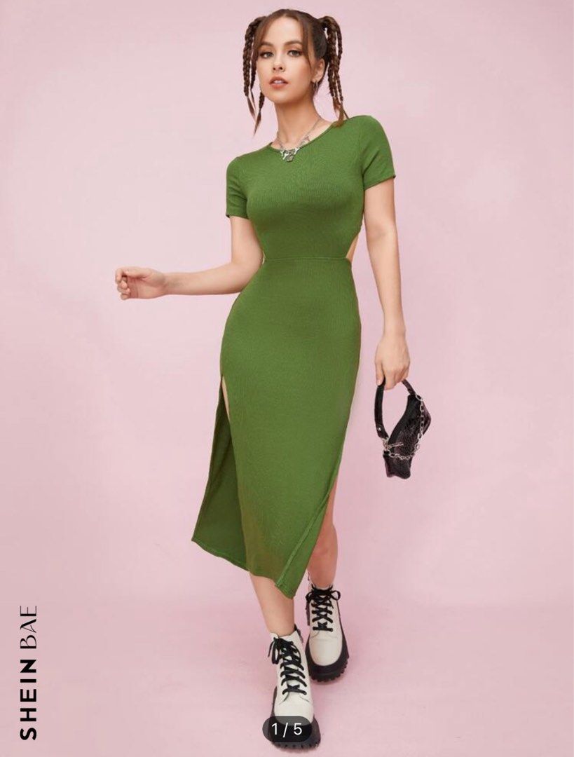 SHEIN Bae Tie Back Split Thigh Dress Olive Green, Women's Fashion, Dresses & Sets, Dresses on Carousell SHEIN Bae Tie Back Split Thigh Dress Olive Green, Women's Fashion, Dresses & Sets, Dresses on Carousell
