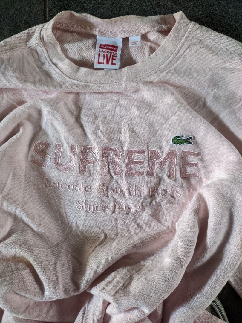Supreme lacoste crewneck pink cheap