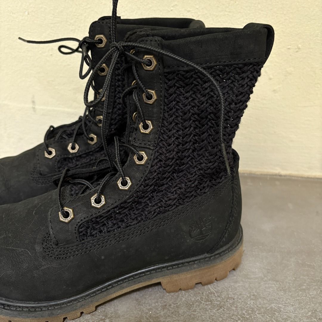 Timberland Black Open Weave Suede Combat Boots Women s Fashion Footwear Boots on Carousell