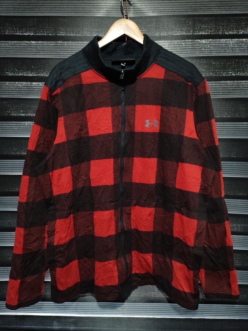 Under Armour Field Fleece Zip Jacket Plaid XXL 2XL Stadium Red Mens Men s Fashion Coats Jackets and Outerwear on Carousell