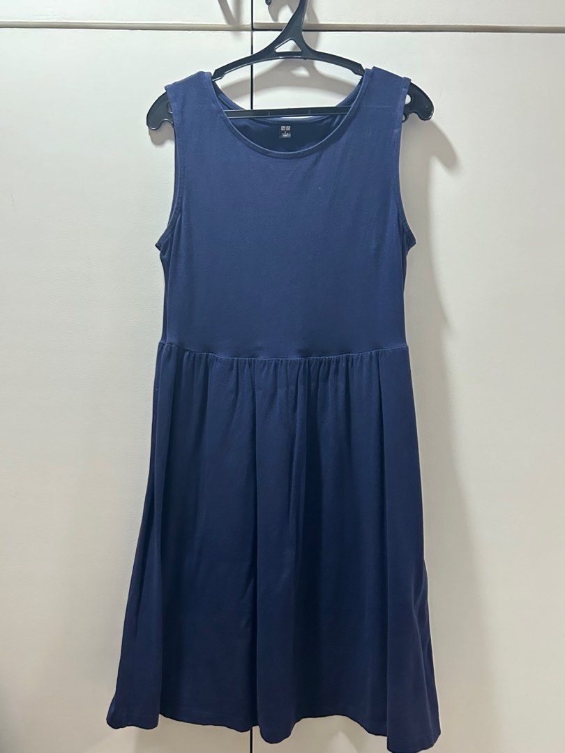 Uniqlo Dark Blue Cotton Sleeveless Mini Dress Casual, Women's Fashion,  Dresses & Sets, Dresses on Carousell