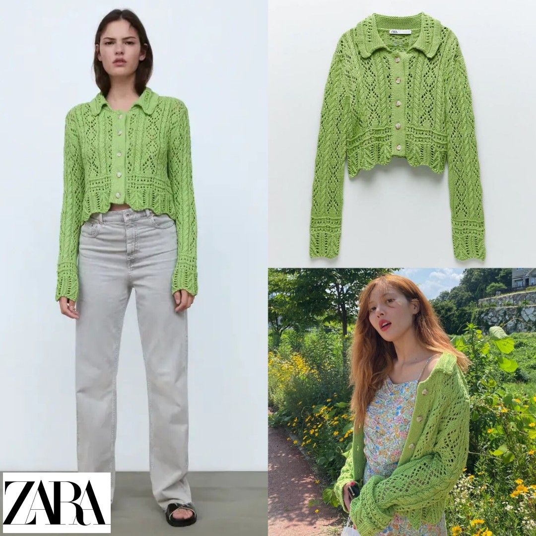 Hijau Zara Cardigan Green ZARA] Hyuna Crochet Pointelle Knit