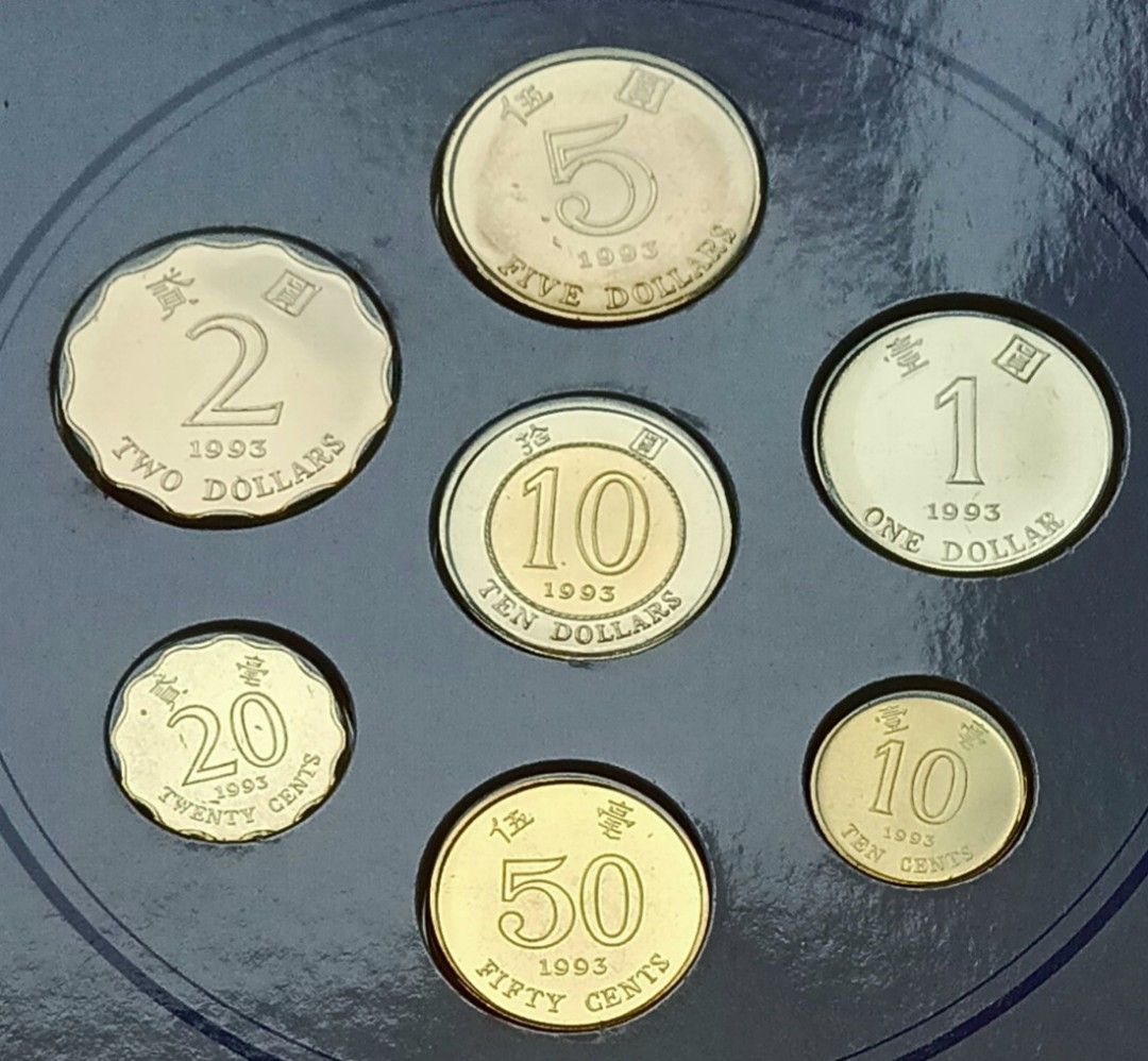 香港1993年新鑄硬幣套裝一套，全新，5元幣面有黑點, 興趣及遊戲, 收藏品及紀念品, 錢幣- Carousell