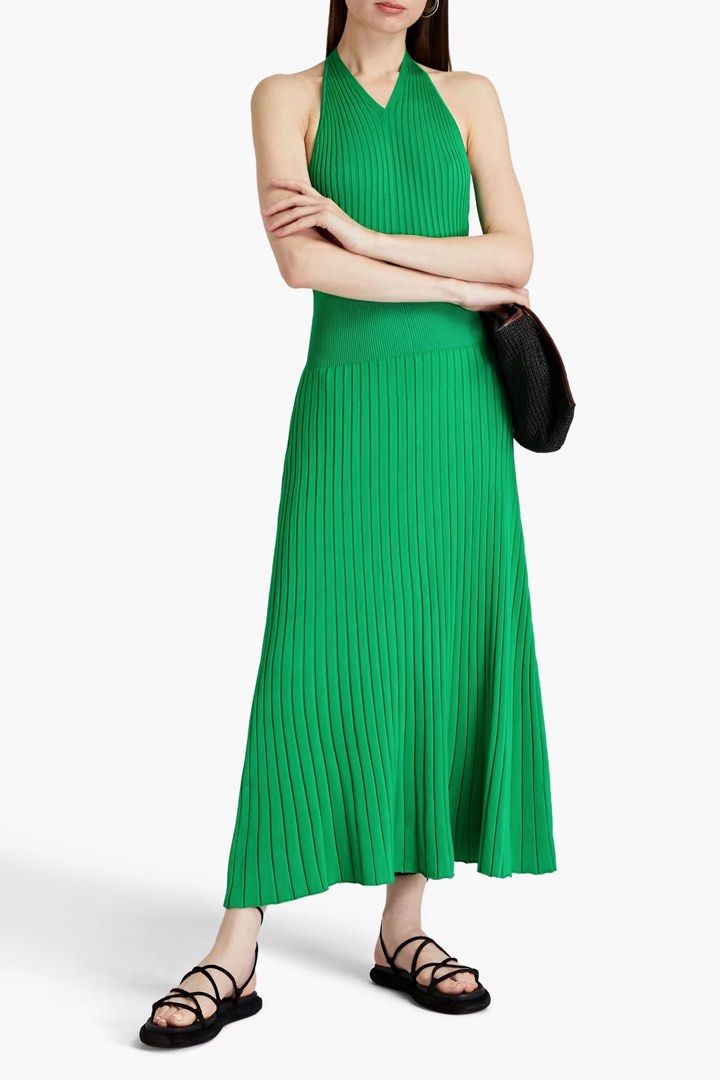 A.L.C US2 S halter knit pleated jade green maxi dress, Women's Fashion,  Dresses & Sets, Dresses on Carousell