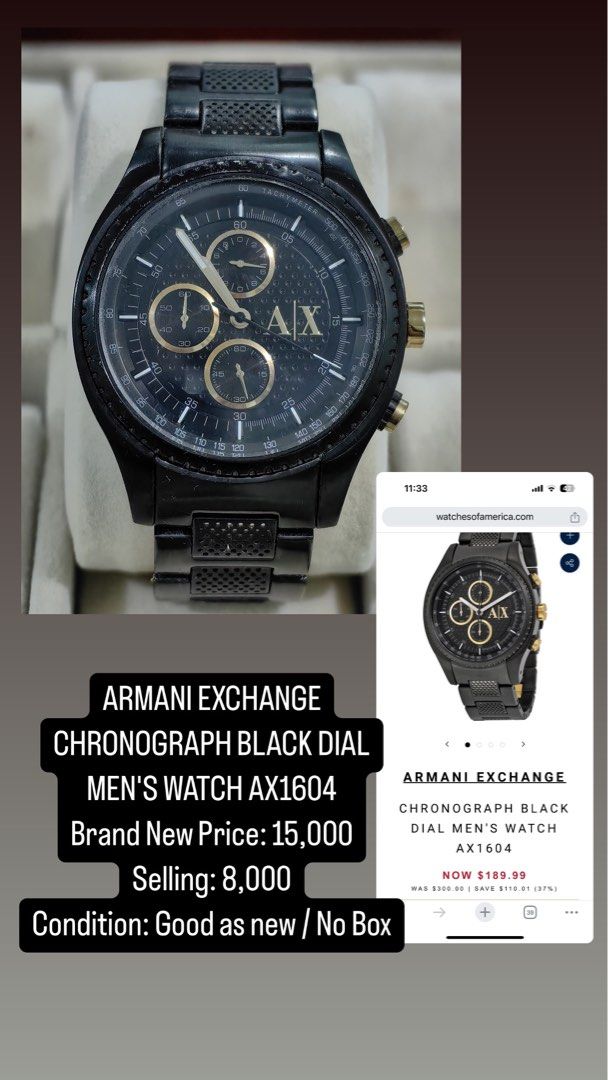ARMANI EXCHANGE CHRONOGRAPH BLACK DIAL MEN'S WATCH AX1604, Men's ...