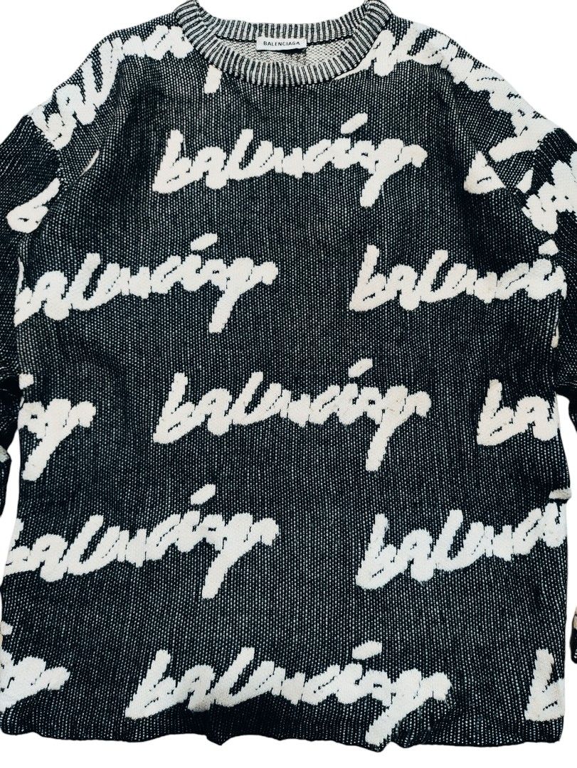 BALENCIAGA 3D SCRIBBLE LOGO KNIT WOOL SWEATER