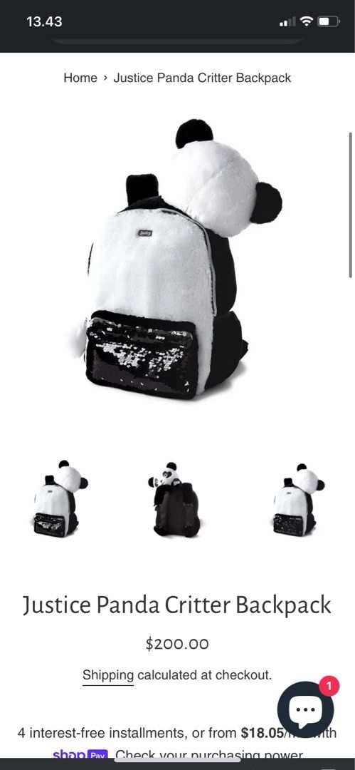 Justice backpacks panda shop