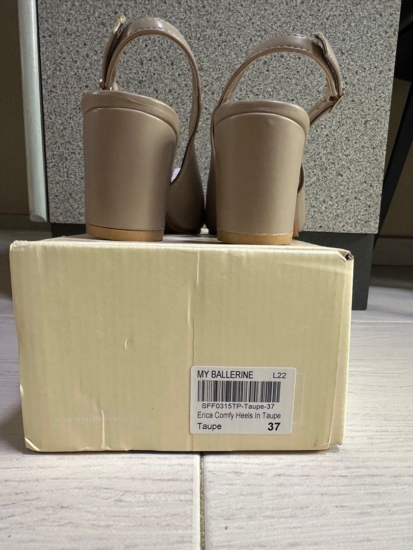 Erica Comfy Heels In Taupe, Size 37 (Category: Heels) located in Singapore. Submitted by melodynippon (Listing ID 1335484870, Image 2). Description: Erica Comfy Heels In Taupe, Size 37 From My Ballerine Worn once Overall condition: As good as brand new Bought it at $51.90 Meet up: collect from my block at Sengkang.
