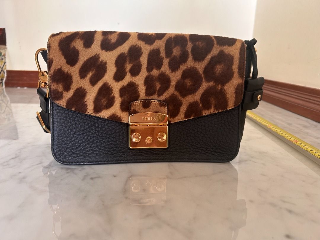 Furla leather metropolis bag with leopard printed hair Women s Fashion Bags Wallets Shoulder Bags on Carousell
