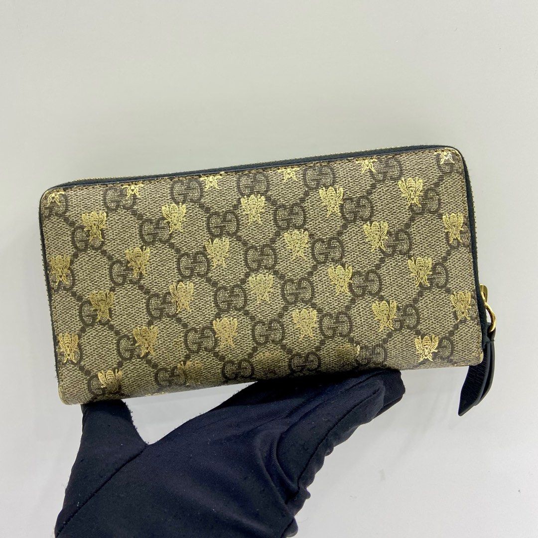 GUCCI 410102 SLG GG SUPREME BEE LONG ROUND ZIP WALLET 247060114