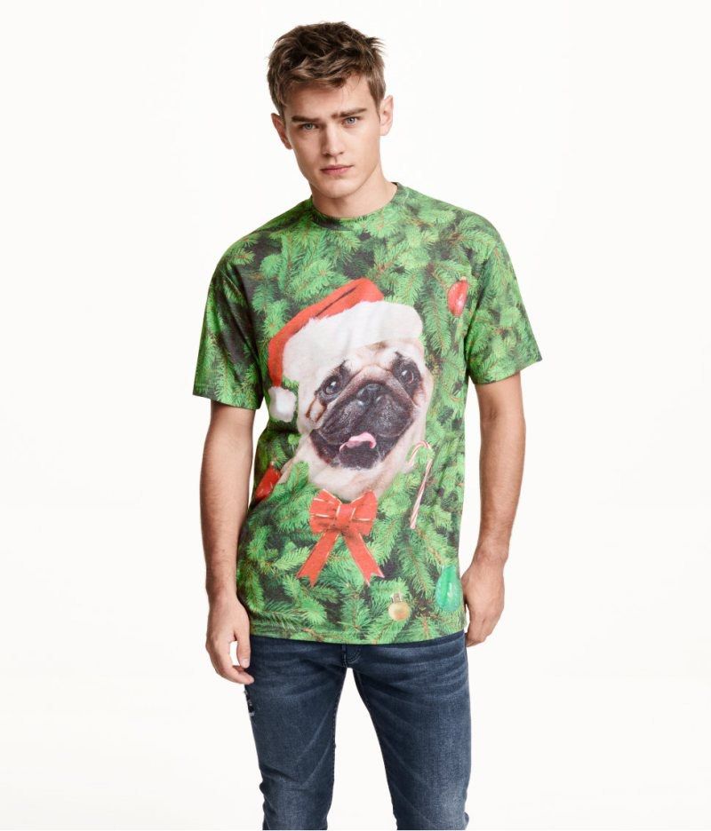 H M Christmas Pug Tshirt Men s Fashion Tops Sets Tshirts Polo Shirts on Carousell