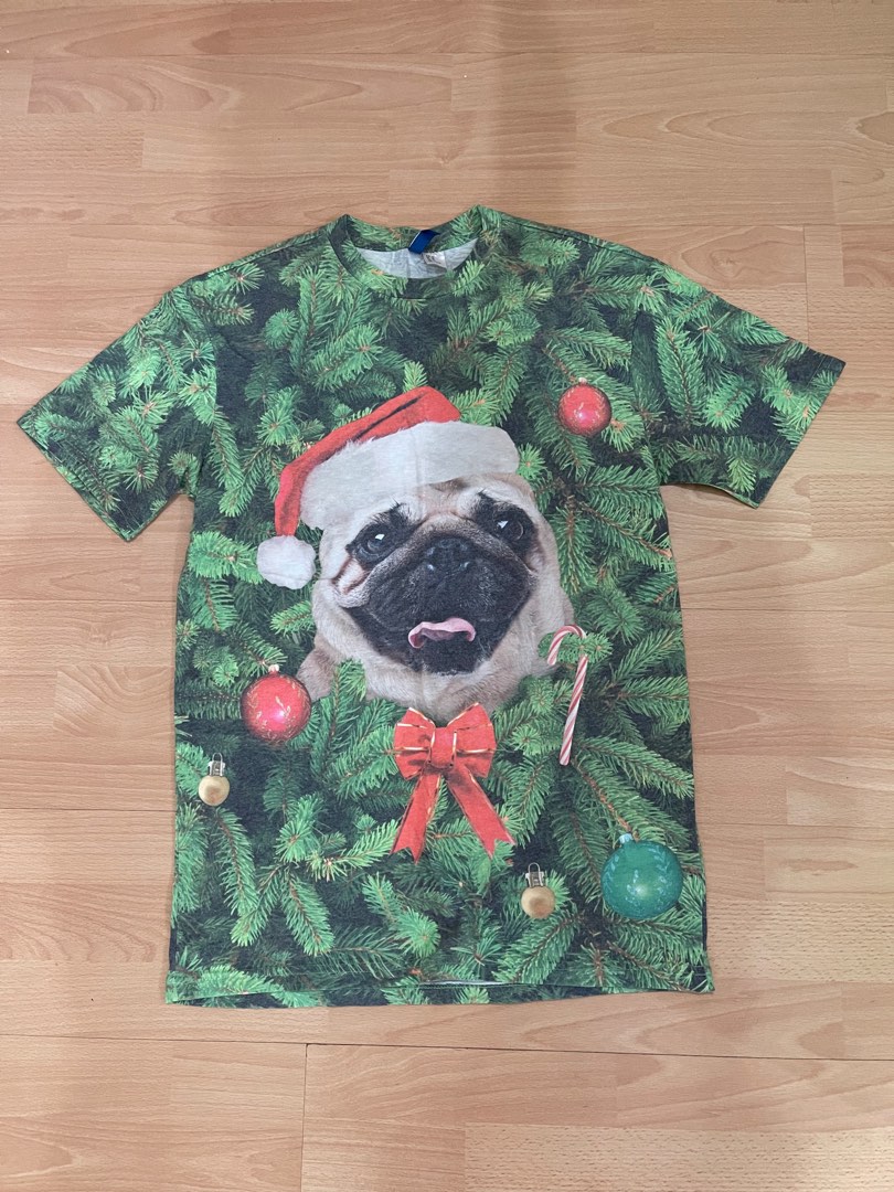 H M Christmas Pug Tshirt Men s Fashion Tops Sets Tshirts Polo Shirts on Carousell