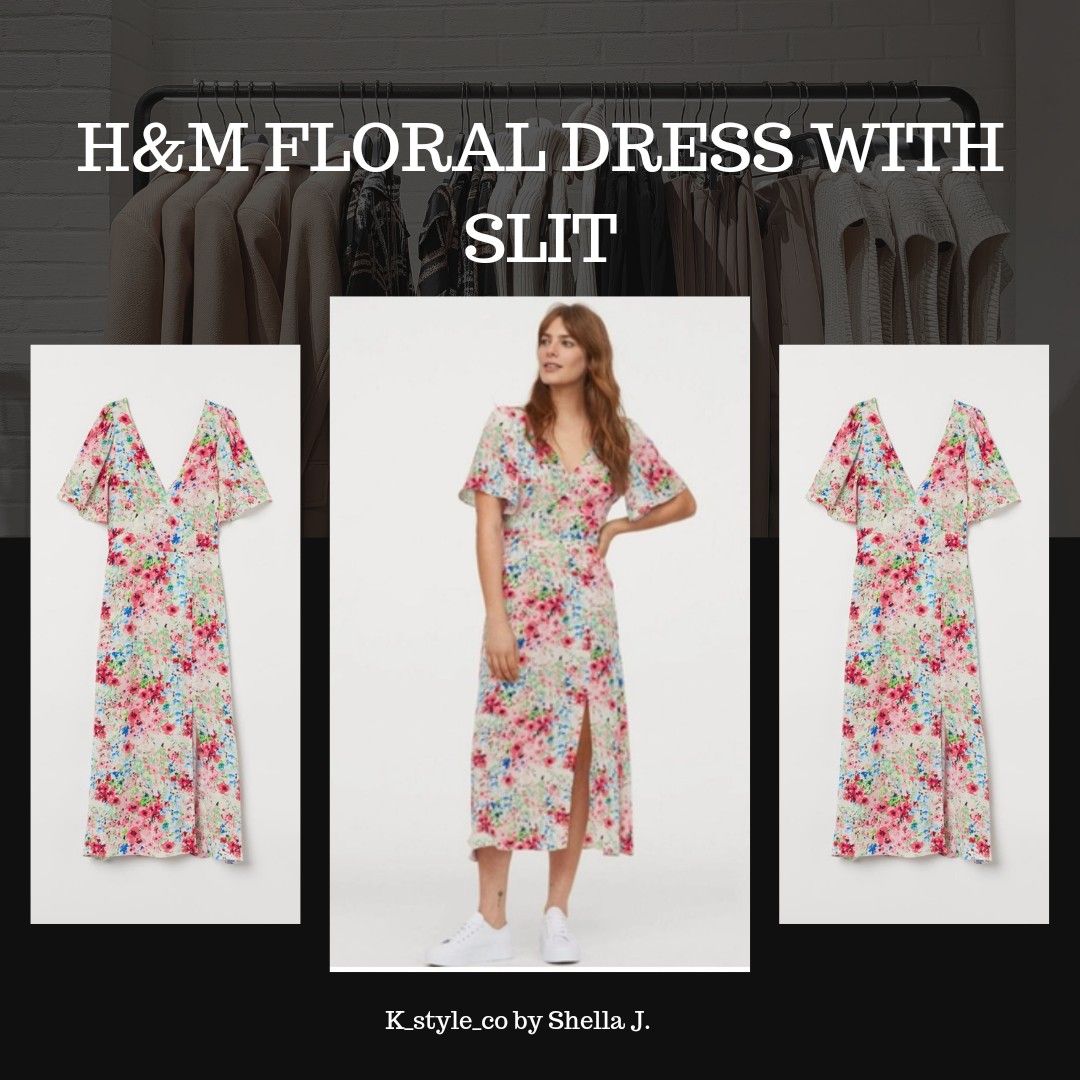 H M Floral Printed Midi Dress with Slit Women s Fashion Dresses Sets Dresses on Carousell