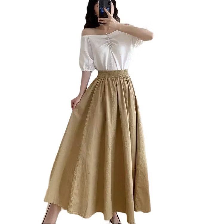 Long Khaki Skirt Women s Fashion Bottoms Skirts on Carousell