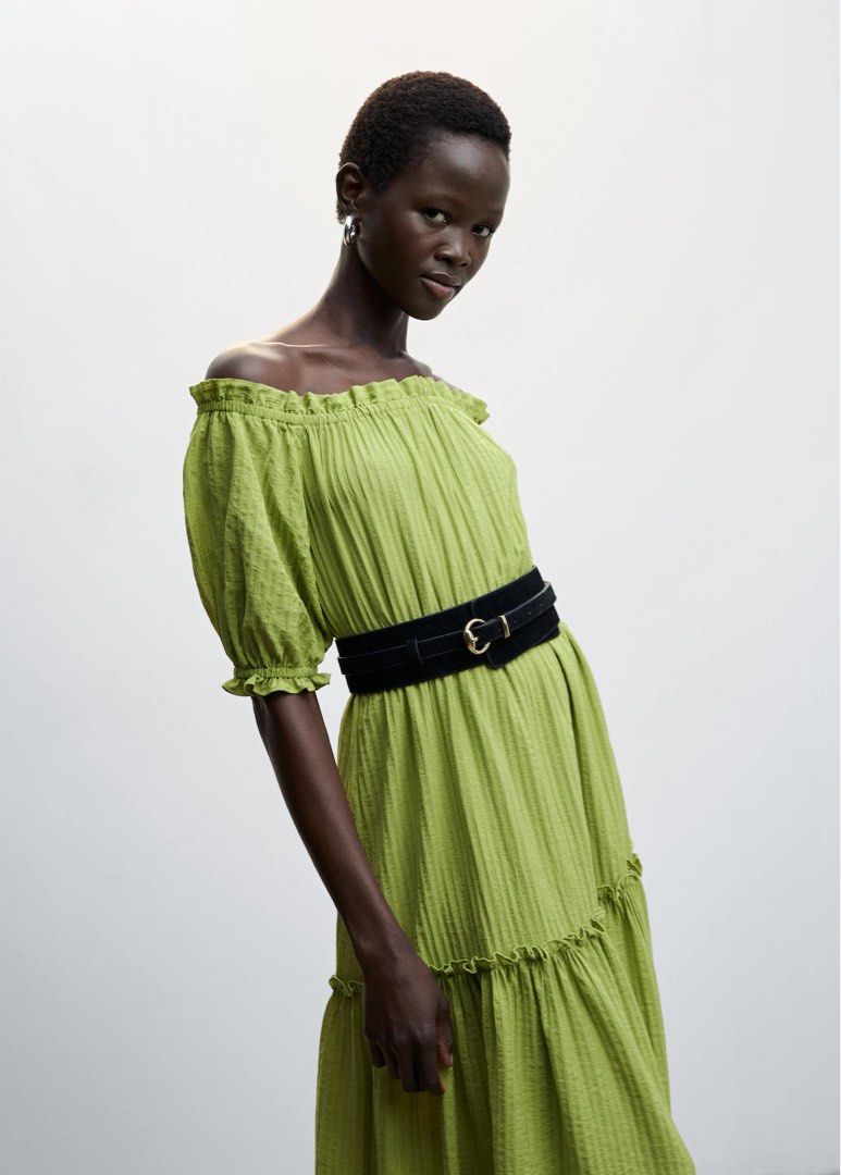mango green stripe dress Mango green striped midi dress size 10