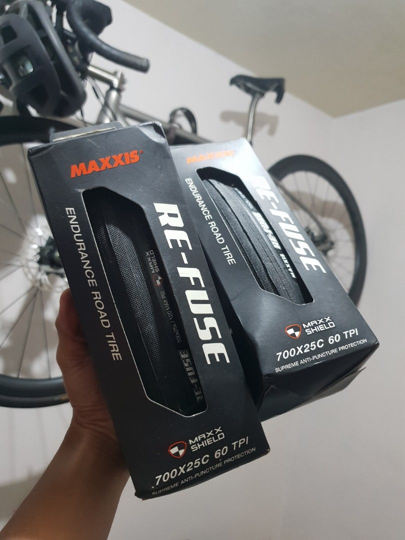 Maxxis Re-Fuse 700x25c (Category: Bicycles) located in Imus. Submitted by ddlre.vibe.co. (Listing ID 1335586788, Image 1). Description: 1800 each pag pair may discount stock pair tires 700x25c tube type loc. imus cavite pick-up Sm Molino Cavite/ Vermosa daang hari.