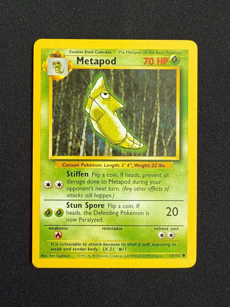 Metapod 54/102 Base Pokemon Card, Hobbies & Toys, Memorabilia &  Collectibles, Vintage Collectibles on Carousell