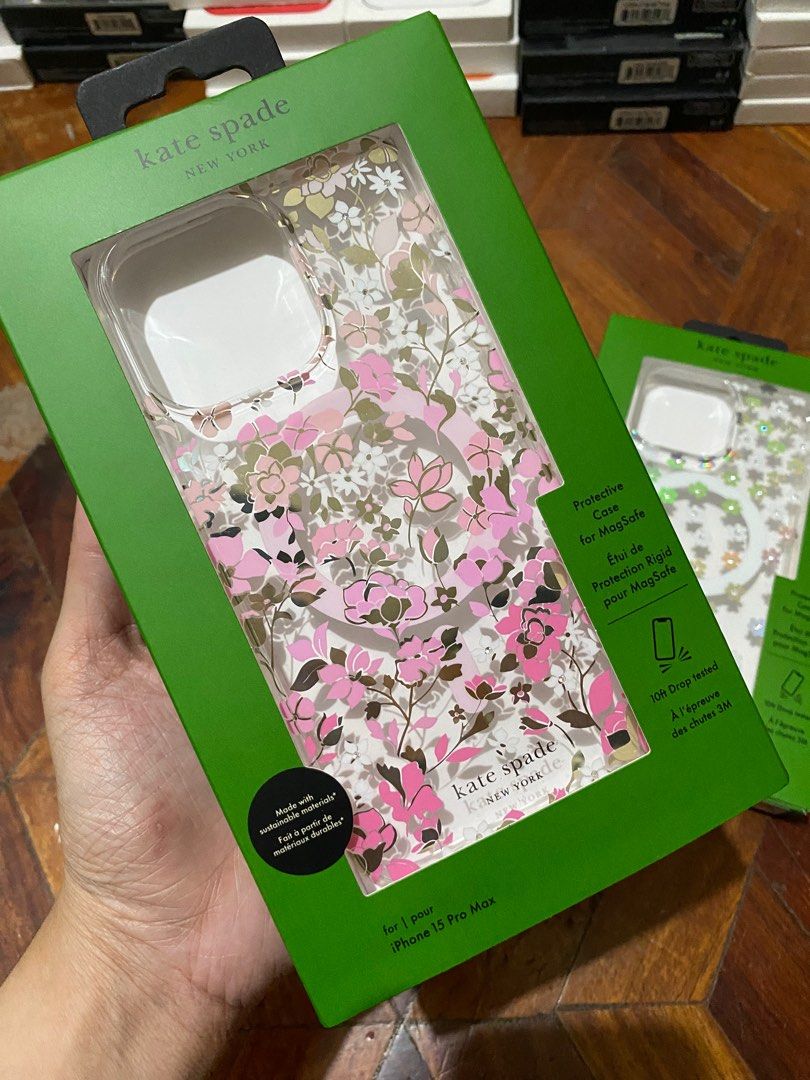 Original Kate Spade MagSafe Case for iPhone 15 Pro Max (Category: Cases & Sleeves) located in Manila. Submitted by razelysonn (Listing ID 1335565810, Image 2). Description: All original 101% with srp at the back a question you may ask again in the conversation Question: Is it original? Answer: It is, 101% ORIGINAL ₱1,500 each FIXED PRICE .