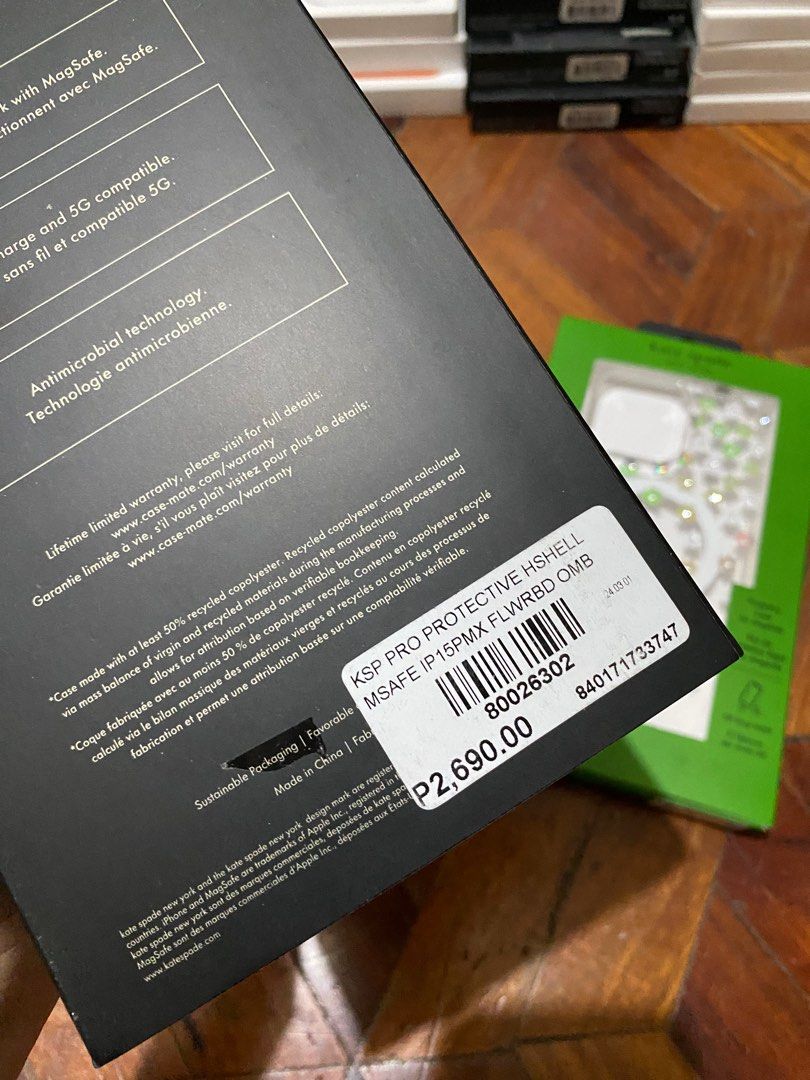 Original Kate Spade MagSafe Case for iPhone 15 Pro Max (Category: Cases & Sleeves) located in Manila. Submitted by razelysonn (Listing ID 1335565810, Image 3). Description: All original 101% with srp at the back a question you may ask again in the conversation Question: Is it original? Answer: It is, 101% ORIGINAL ₱1,500 each FIXED PRICE .
