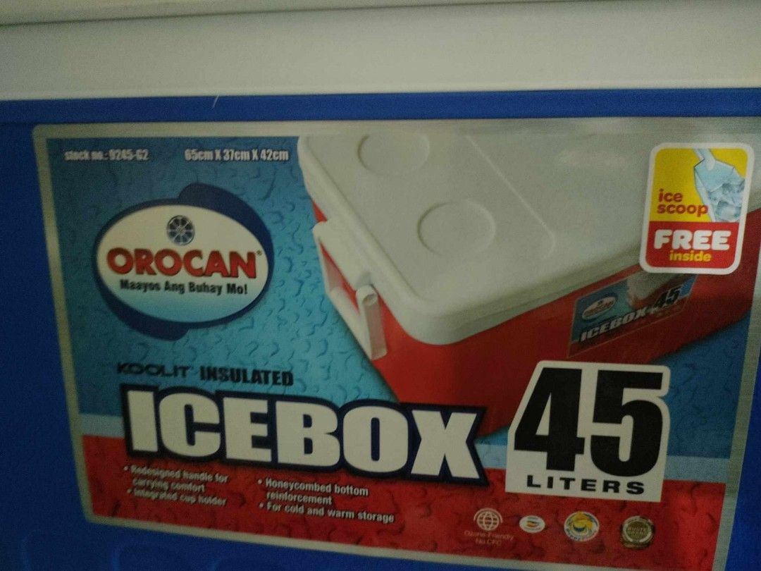 OROCAN ICE BOX 45liters (Category: Cookware & Accessories) located in Antipolo. Submitted by mgrace0920 (Listing ID 1335494482, Image 3). Description: OROCAN ICE BOX 45liters 1400php 🎨Blue 🎨Red.
