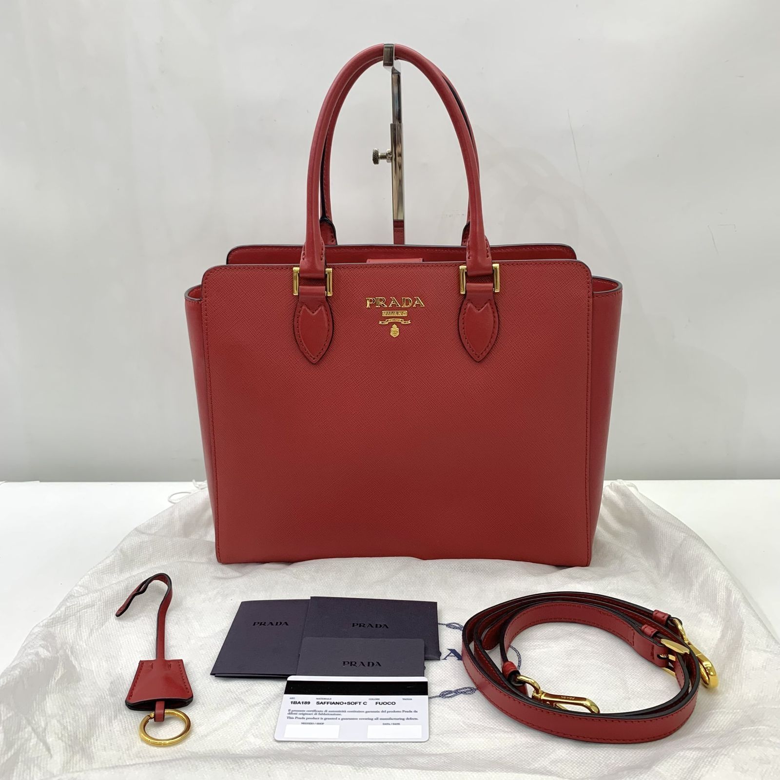 PRADA 1BA189 RED SAFFIANO 2WAY SHOULDER BAG 247057433 WE