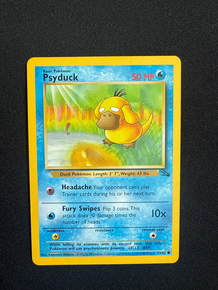 psyduck pokemon card value 53/62 (53/62) (Light Play) This attack does 10 damage times the number of heads Psyduck 53/62 Fossil Pokemon Card,
