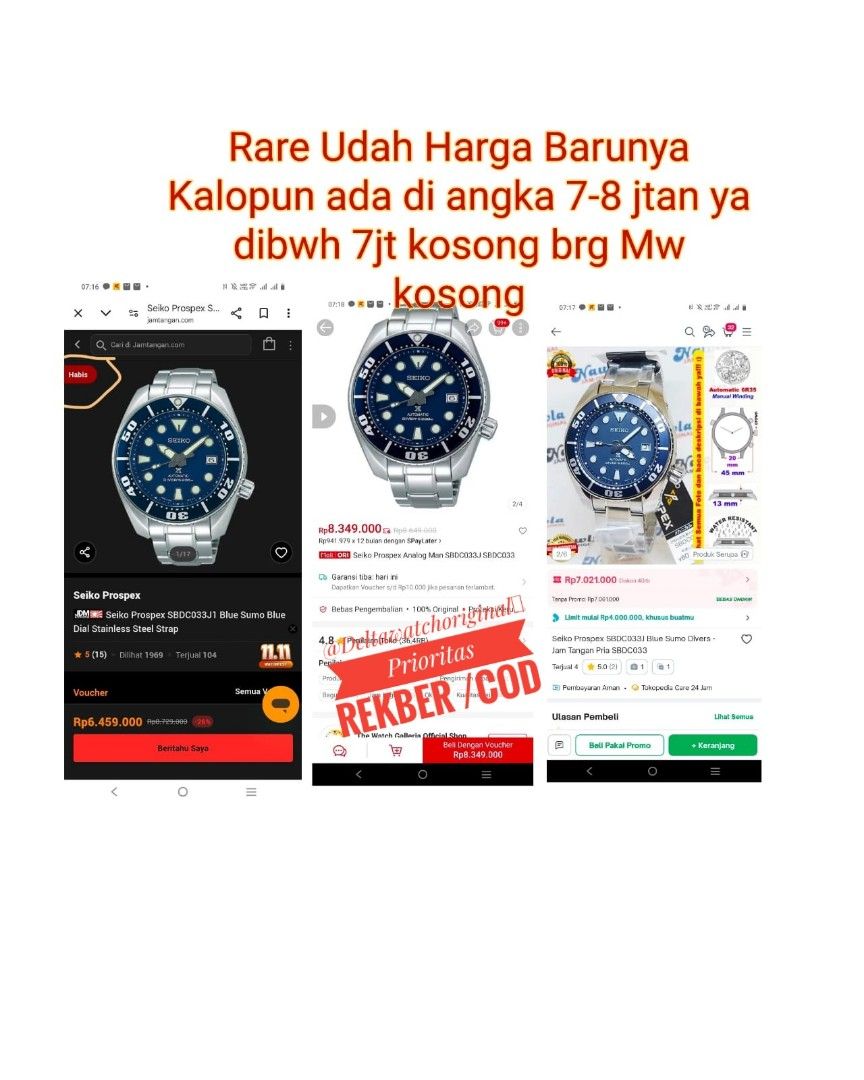 Seiko Prospex SBDC033 SBDC033J1 JDM Sumo Gen 2nd Blue Diver 200m Automatic 6R15 Original Fesyen Pria Jam Tangan di Carousell
