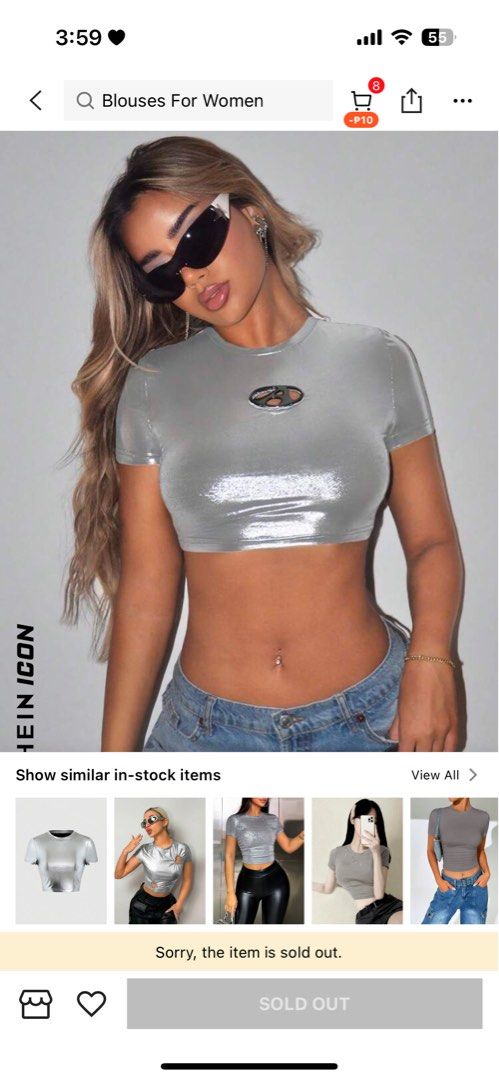 Shein Metallic Crop Tee (Category: Others Tops) located in Makati City. Submitted by sfluvs (Listing ID 1335598201, Image 3). Description: rfs. used just once on an event and wala nang paggagamitan. (see last pic when worn).