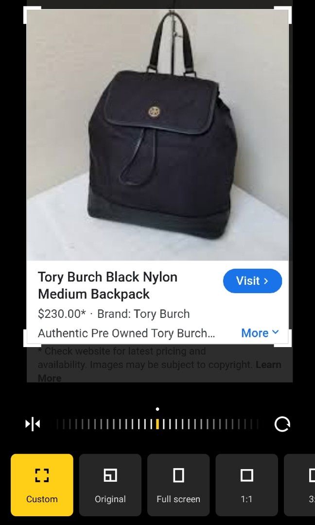 TB Backpack (Category: Luxury Bags & Wallets) located in Pagadian. Submitted by miccai143 (Listing ID 1335422380, Image 1). Description: Medium size Tory Burch nylon backpack with genuine leather material. rubber tag is intacked. No issue except it is not brand new hence it has slight signs of usage..