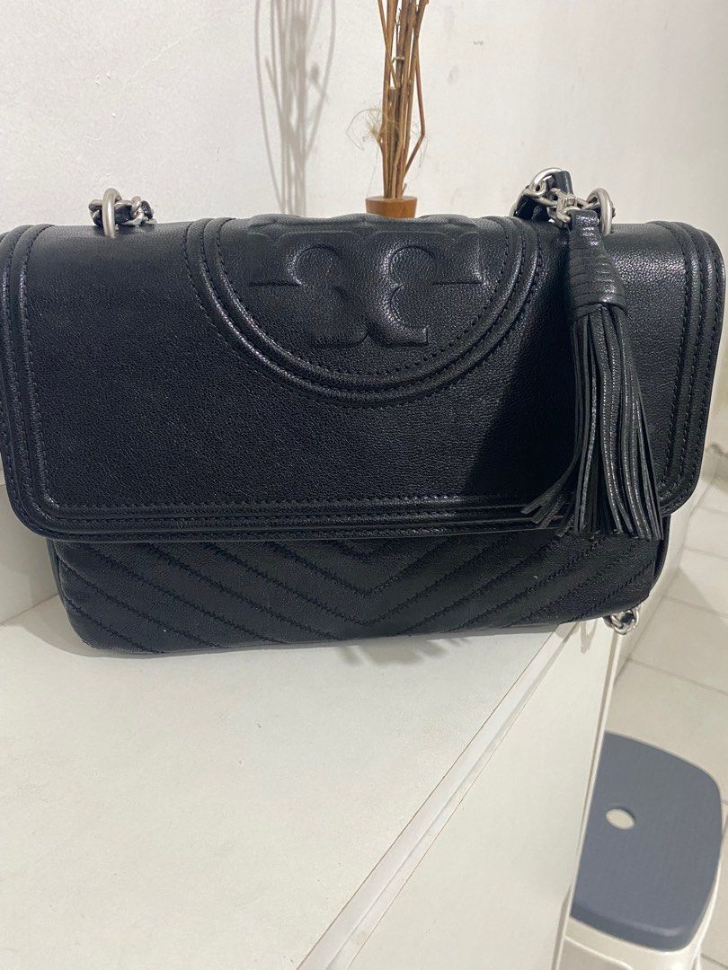 Tory Burch Fleming Distressed Black TB Fleming