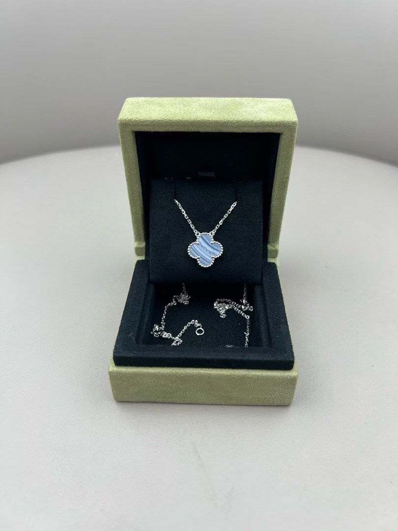 Rare* VCA Chalcedony Alhambra necklace blue WG, Luxury