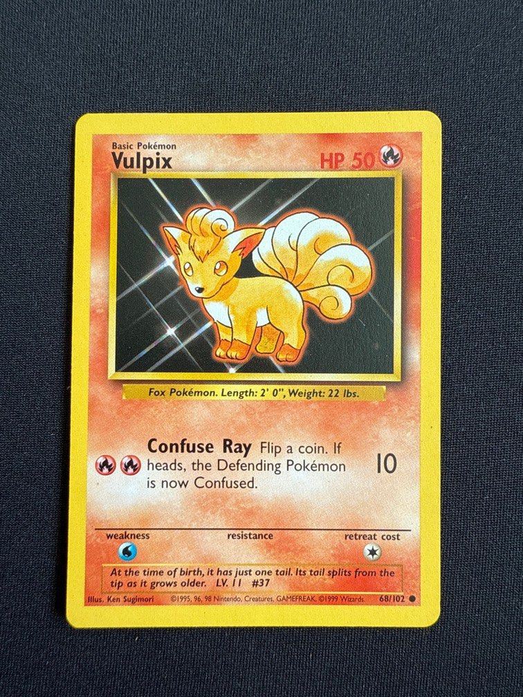 1995 vulpix pokemon card Base Set 1999 Unlimited Print VG, 68/102 Take Down This Pokemon also does 10 damage to itself 30 Vulpix 68/102 - Base Set