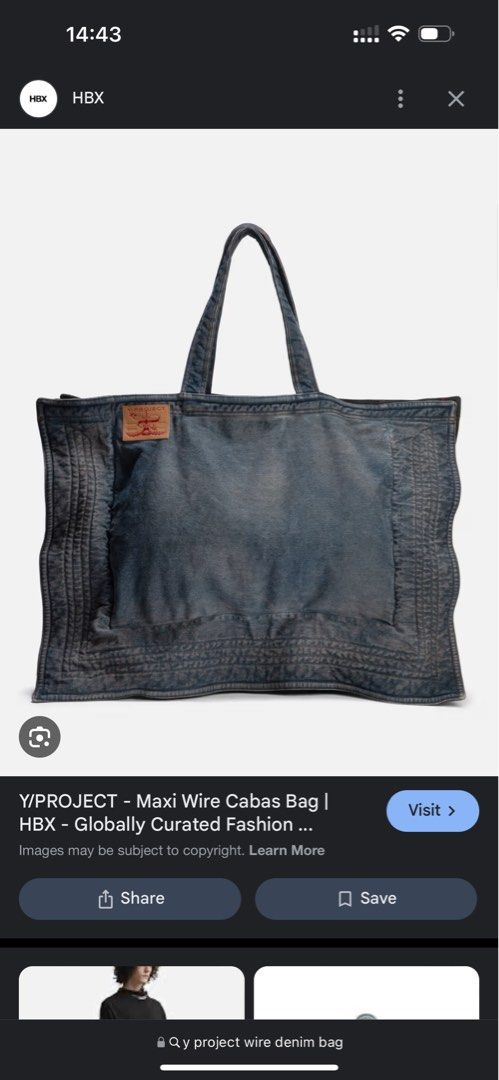 Y/Project Wire デニム トートバッグ マキシ 新品 ワイプロ Y/Project maxi wire denim tote bag, 女裝, 手袋及銀包, Tote