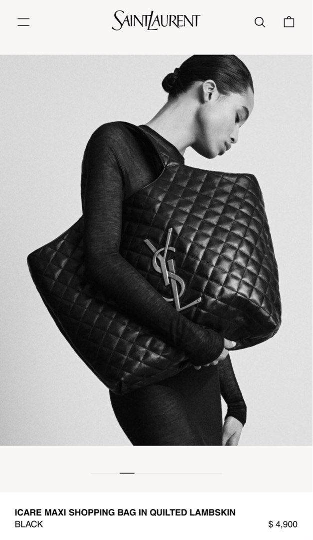 ⚜️YSL - Icare Maxi tote bag (Category: Luxury Bags & Wallets) located in Makati City. Submitted by 90sangel (Listing ID 1335577264, Image 2). Description: •Item: YSL iCARE Maxi bag in Quilted lambskin 🖤 •Size: Maxi— 15/22.8" X 16.9" •Condition: Gently Used, Good as New *The famous YSL I care maxi tote is a must in your collection. Being sold in other places for over $4000 in very good condition. This is your chance to grab this iconic bag for th