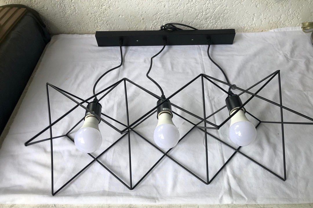 3-Light Geometric Hanging or Drop Light Lamp (Category: Lighting) located in Paranaque City. Submitted by turnintocash (Listing ID 1335693688, Image 2). Description: very good condition bulbs are not included location - Paranaque payment- BPI or Gcash.