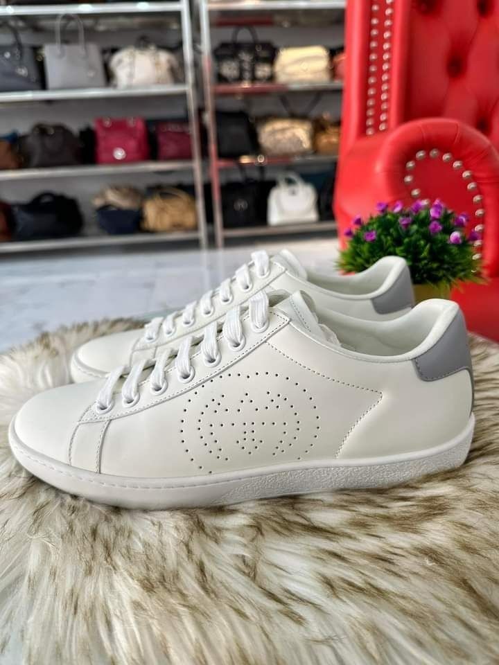 Gucci Gucci White Perforated Interlocking GG Leather Sneakers Size 3 Luxury Sneakers Footwear on Carousell